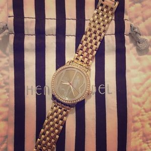 Henri Bendel 10k gold watch w/ Swarovski crystals